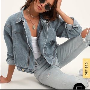 Lulus Sage The Label PYT Light Wash Denim Jacket Size Small